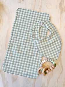 Speckled soft green Bib and Burp Cloth Set