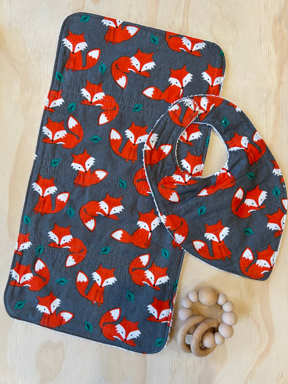 Fox Bib and Burp Cloth Set