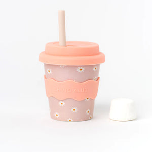 Pink Daisy Babychino Cup 4oz (Comes with a beige straw)