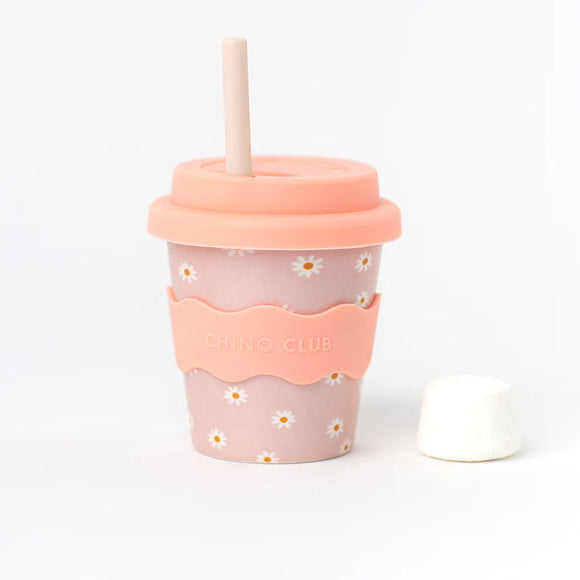Pink Daisy Babychino Cup 4oz (Comes with a beige straw)