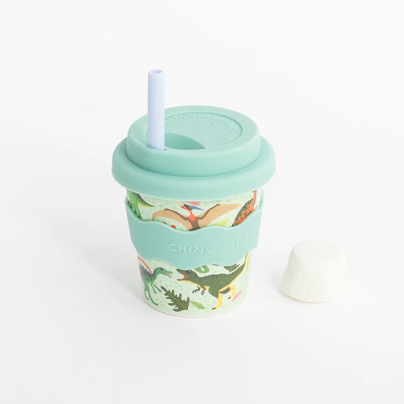 Green Dino Babychino Cup 4oz (Comes with a dark green straw)