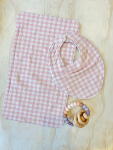 Speckled soft pink Bib and Burp cloth set