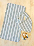 Soft Blue Strip Bib and Burp Cloth Set