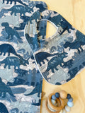 Blue Dino Bib and Burp Cloth Set