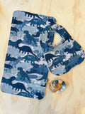 Blue Dino Bib and Burp Cloth Set