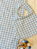 Speckled Soft Blue gingham Bib and Burp Cloth Set