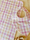 Pink Check Bib & Burp Cloth Set