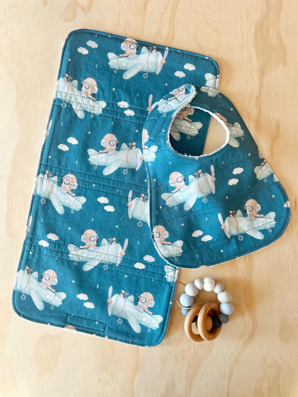 Koala Aeroplane Bib & Burp Cloth Set