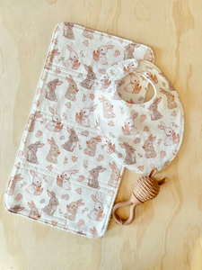 Pink Bunny Bib & Burp Cloth Set