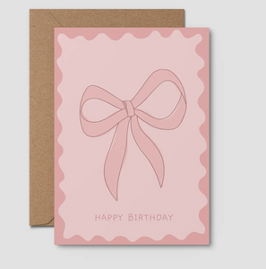 Bow and Wavy Birthday | Birthday Card, Pink Greeting Card
