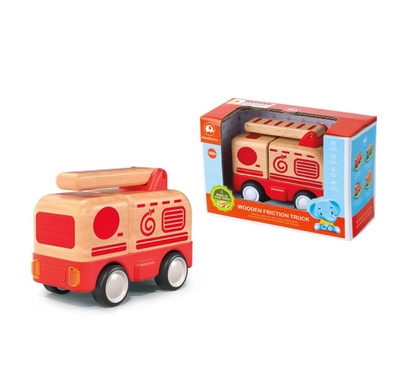 Wooden friction fire truck with sound & light