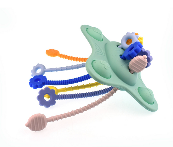 Silicone pop & pull sensory teether