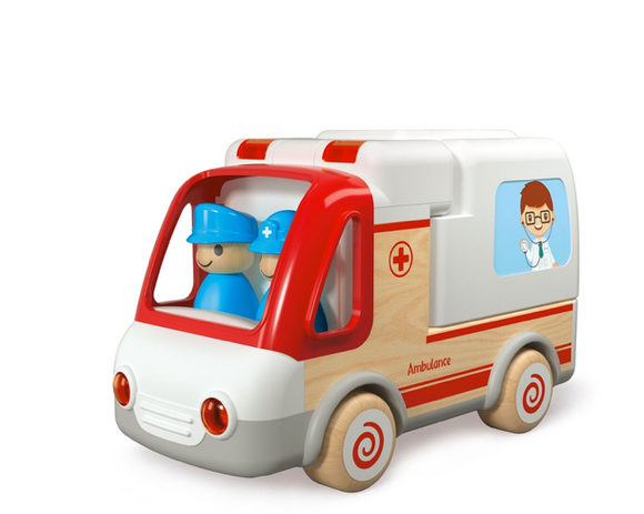 Wooden Ambulance and accessories with sound and light