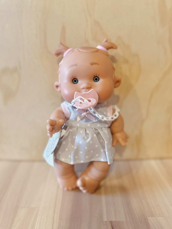Baby Doll Pepote Original By Nines D'onil ( Soft grey spotted dress & piggy tails)