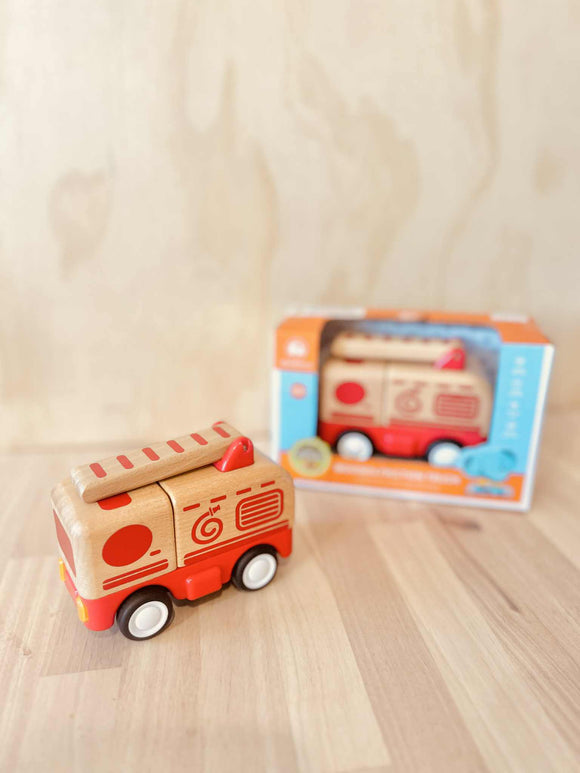 Wooden friction fire truck with sound & light