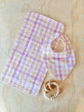 Pink Check Bib & Burp Cloth Set