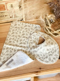 White Leafy Bib & Burp Cloth Set