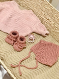 Dusty Pink Bonnet and Bootie Set (with pompom)