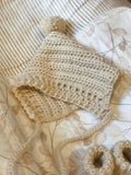 Cream Alpaca Bonnet and Booties (with pompom)