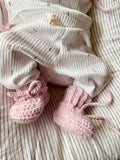 Soft Pink Bonnet and Bootie Sets (with pompom)